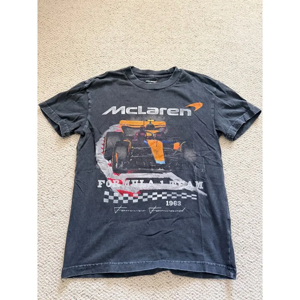 McLaren Formula 1 Team Graphic T-Shirt XS Washed Black Racing Tee Distressed